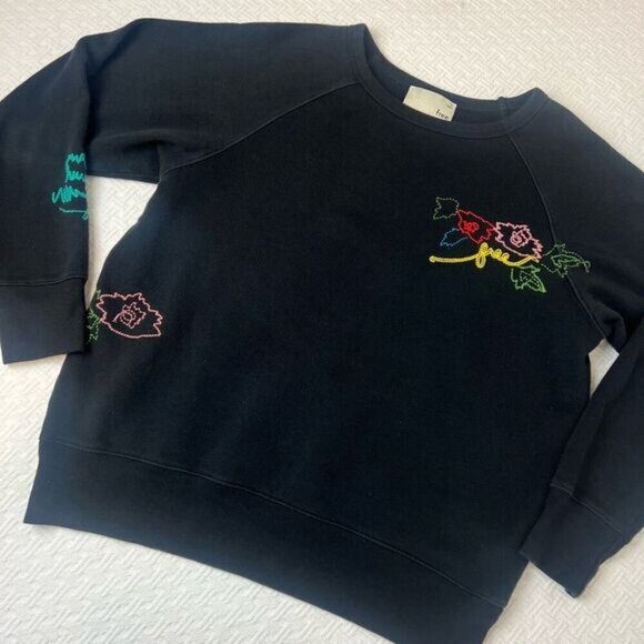 Aritzia Wilfred Free Women’s Small Black Floral Embroidered Pullover Sweater - Picture 2 of 14